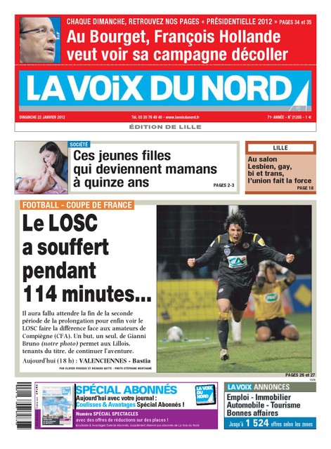 La Voix du Nord Edition de Lille du 22 Janvier 2012