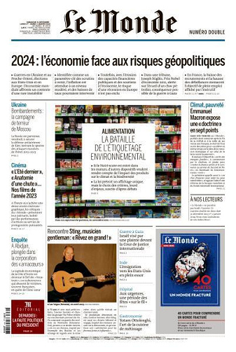 Le Monde du Dimanche 31 Décembre 2023 et Mardi 2 Janvier 2024